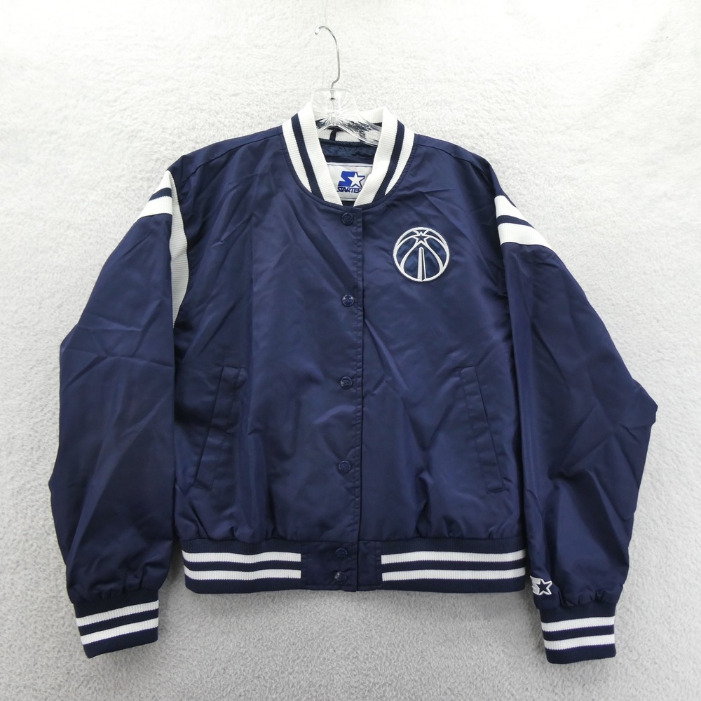 Starter Jacket Womens Medium Washington Wizards Navy Blue‎ NBA Satin Bomber Y2K